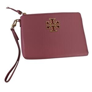 Tory Burch Pink Britten Large Zip Pouch Wristlet Clutch Bag Purse